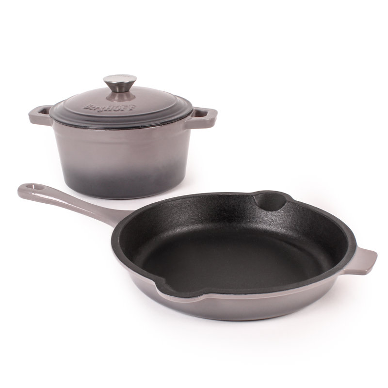 Batterie de cuisine en fonte 3 pièces BergHOFF Neo, poêle à frire et cocotte ronde, Huître