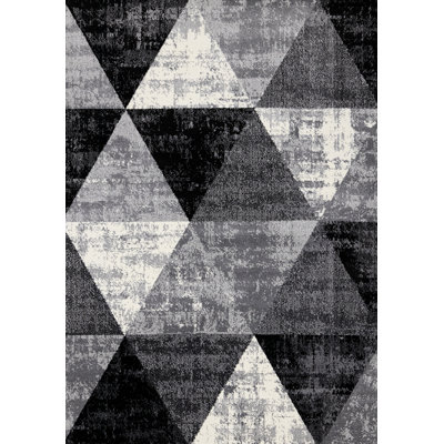 Jashua Black White Grey Distressed Geometric Area Rug