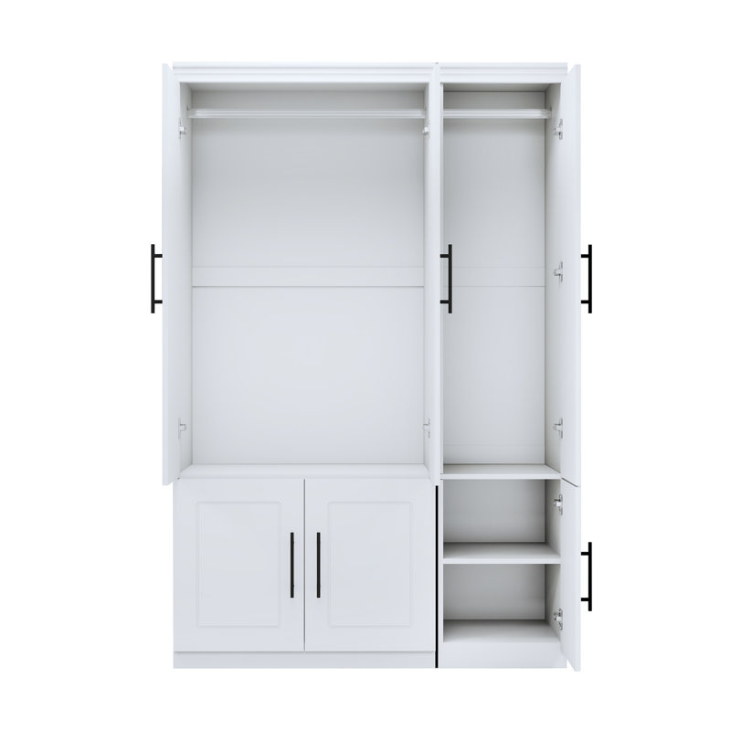 Armoire-penderie 3 portes et miroir, blanc