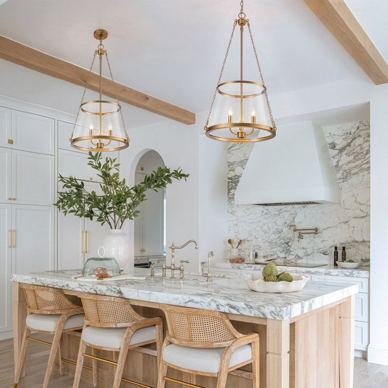 3-Light Kitchen Island Pendant Light With Tapered Glass