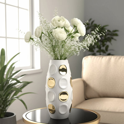 Jesston Bold Modern Stoneware Vase with Sculptural Embossed Circle Detailing and Striking Contemporary Profile for Eye-Catching Decorative Accent in Stylish Interiors