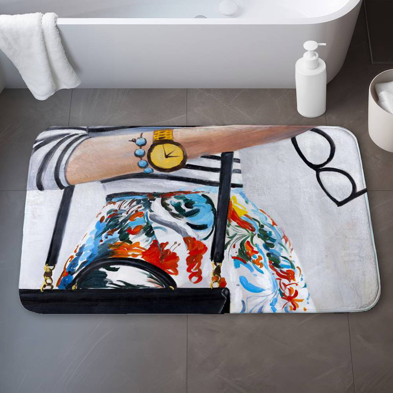 Fashionable woman with glasses Bath Mat with Non-Slip Backing - Quick Dry Memory Foam Bathroom Rug - Absorbent - Modern Plush Spa-Style - Machine Washable