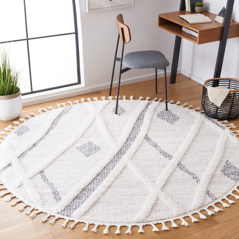 Tapis à poils longs Vanille, Rond 6 pi 7 po