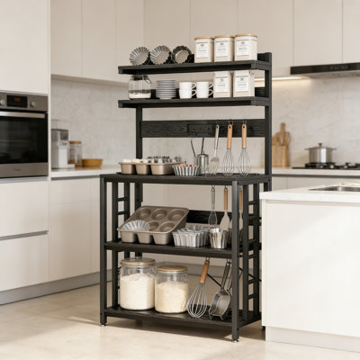 Étagère de boulanger de cuisine réglable avec lumières DEL et prise de courant, support à micro-ondes robuste à 5 niveaux avec tablettes de rangement pour café, épices, casseroles et poêles