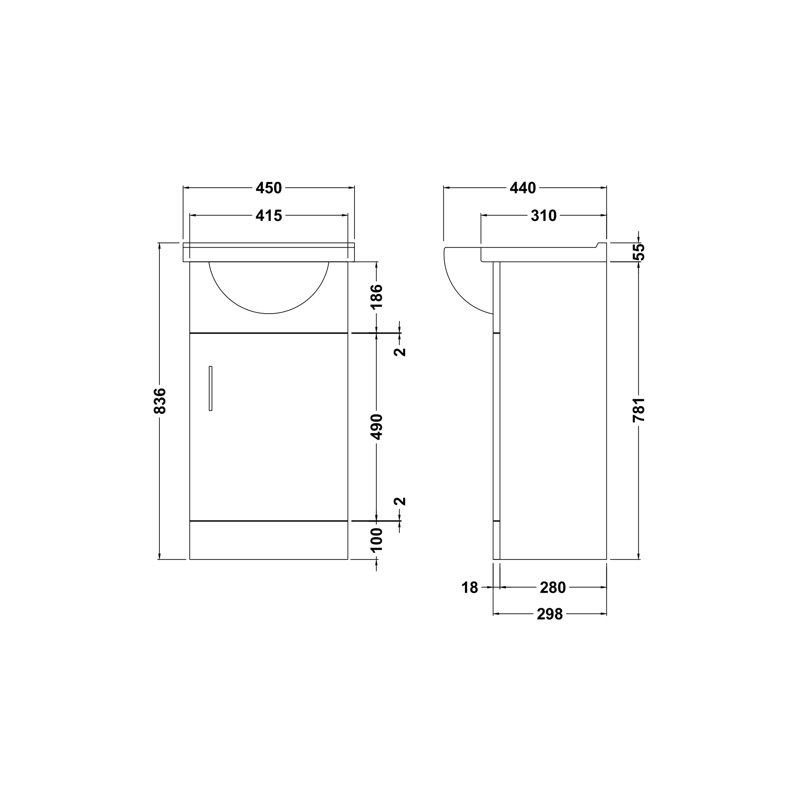 Mayford 450mm Single Bathroom Vanity with Integrated Vitreous China Basin