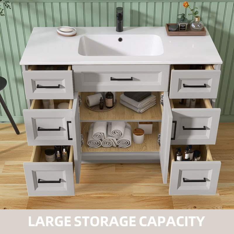 Ensemble de meuble-lavabo simple en bois massif 48 po Elze, Gris