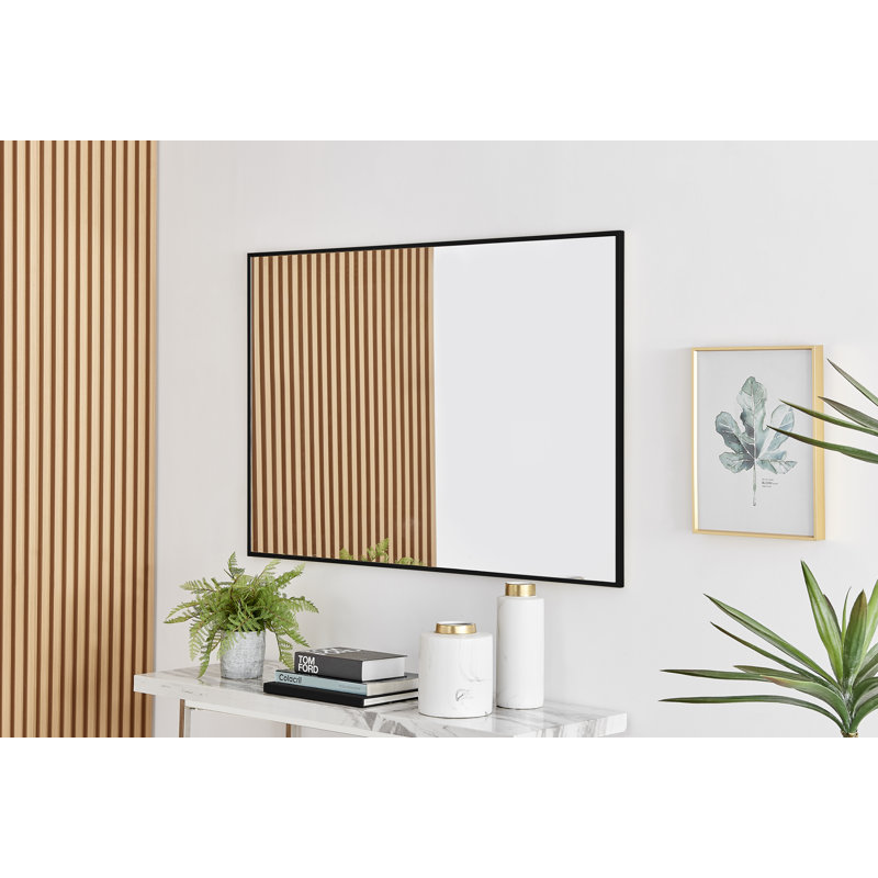 Alcantera Rectangle Metal Frame Wall Mirror Simple and Elegant Modern Design, Black, 120cm H x 80cm W