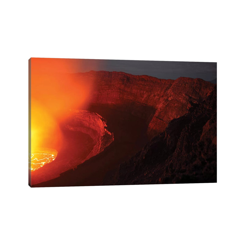 Summit Caldera With Lava Lake, Nyiragongo Volcano, Democratic Republic Congo by Richard Roscoe - Wrapped Canvas Print