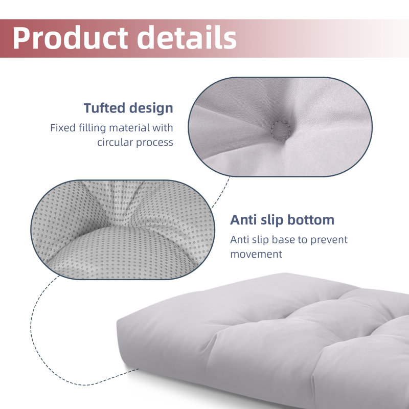 Outdoor Waterproof Patio Bench Cushion - Non-Slip Tufted Furniture Cushion (36 x 14 x 4 In), 36" W x 16" D, Gray/Natural