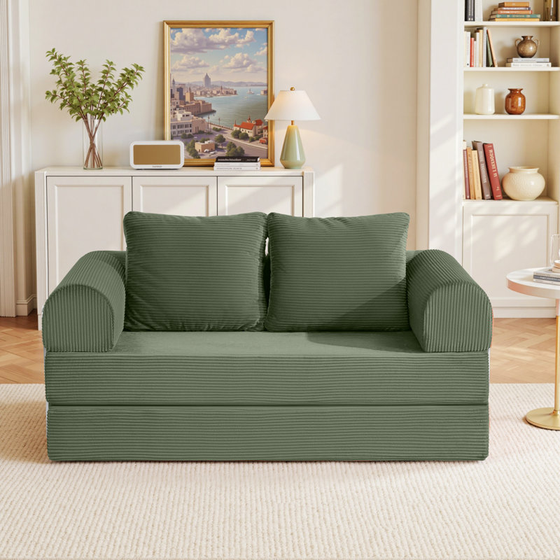 Foldable Modular Corduroy Sofa Bed Convertible Floor Couch , No Assembly Required for Living Room, Bedroom, or Office