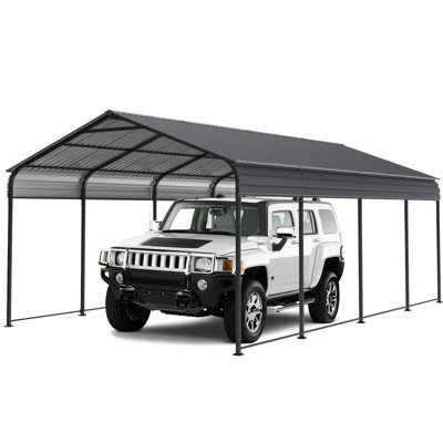 Galvanized Steel Roof Metal Carport 1220 Ft - Spacious Outdoor Shelter Gray Stable Vehicle