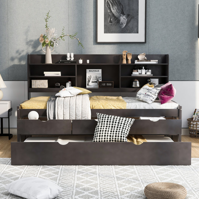 Lit avec rangement gigogne, Lit simple, Brun antique