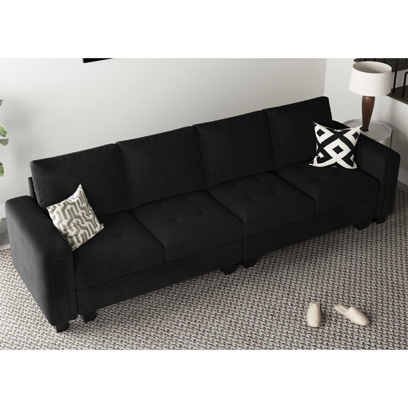 Shavera 3 - Pieces Velvet 4-Seater Sectional Sofa Lounge Apartment Living room Couch, Black