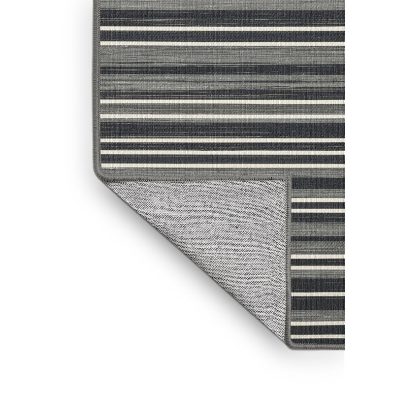 Washable Steel Gray White Striped Area Rug, Rectangle 2' x 3'