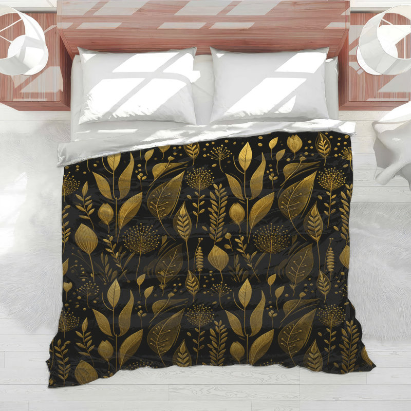 Gold Botanical Pattern Comforter, Twin Extra Long