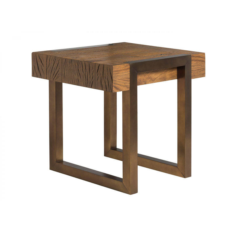 Canto 27" Honey Brown Oak and Bronze Metal End Table