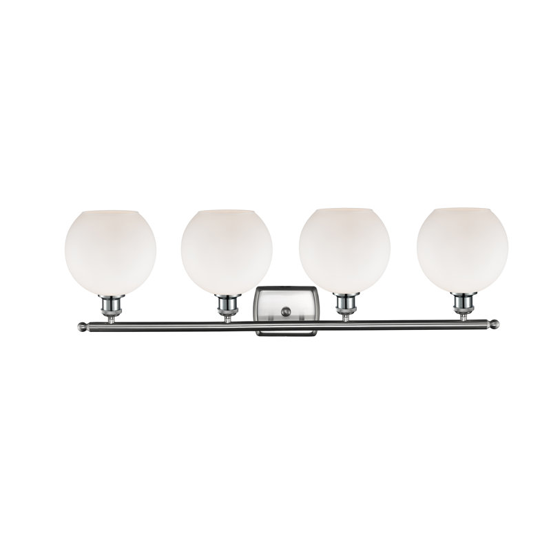 Éclairage pour salle de bain 4 lumières Cindi, Blanc mat, DEL, Nickel satiné brossé