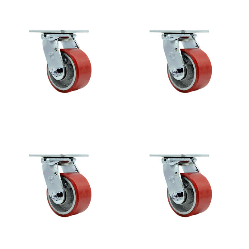 4 Inch Poly on Cast Iron Wheel Swivel Caster Set with Roller Bearings SCC|SCC-30CS420-PUR-4, Rouge