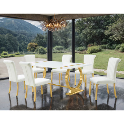 Rena Stainless Steel 7-Piece Dining Table Set