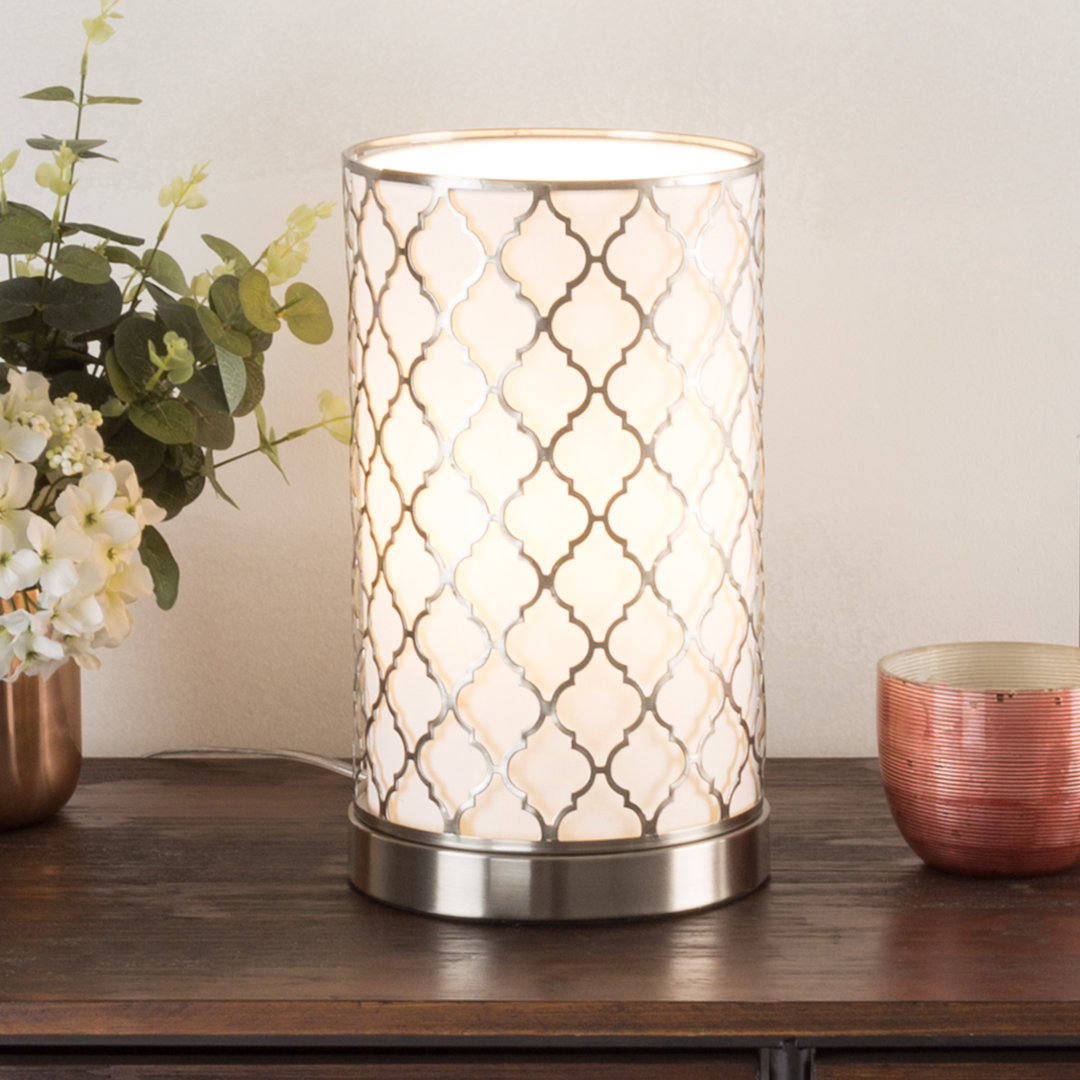 Alessandro Quatrefoil 11.5" Table Lamp with Steel Finish, Laser Cut Fabric Quatrefoil Pattern House of Hampton®