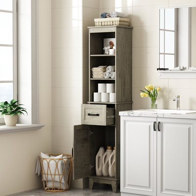 63''H Freestanding Bathroom Cabinet Bathroom Floor Storage Cabinet With 3 Adjustable Shelves & 2 Drawers