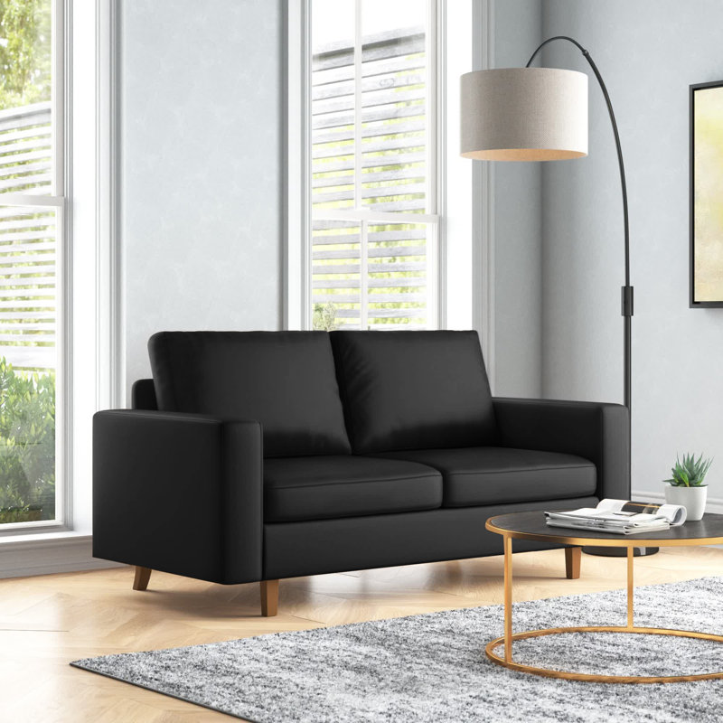 Canapé Elden, Similicuir noir, H 33 po x l 70 po x P 32 po