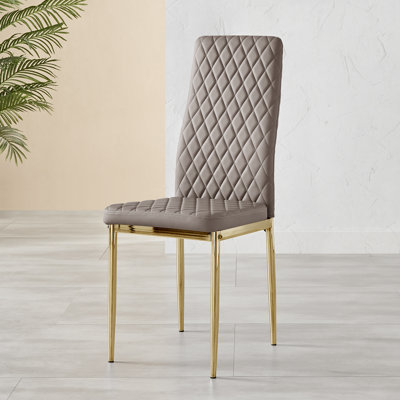 Eubanks Faux Leather Modern Tall Back Dining Chairs with Metal Legs & Diamond Stitching