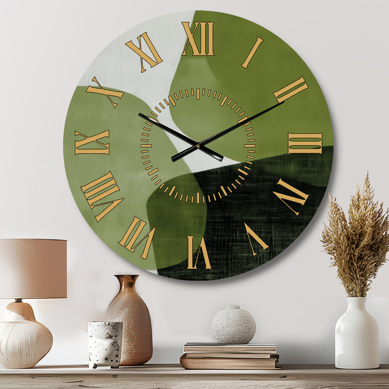 Minimalisme vert avec des formes simples de noir - horloge murale moderne en métal, Médium