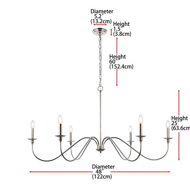Ableton Iron 6-Light Chandelier, Nickel poli, H 25 po x l 48 po x P 48 po