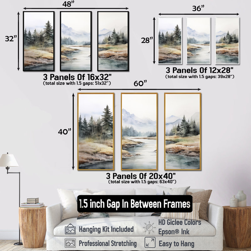 «River Mountain In Minimal Canada II», ensemble d'art mural sur toile River Mountain, H 40 po x l 60 po x P 1 po