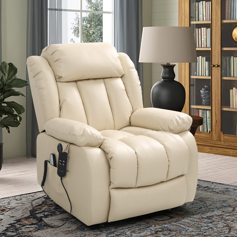 Breathable Leather Dual Motor Assist Power Lift Recliner Chair With Heating And Massage, Lay Flat Power Recliner For The Elderly