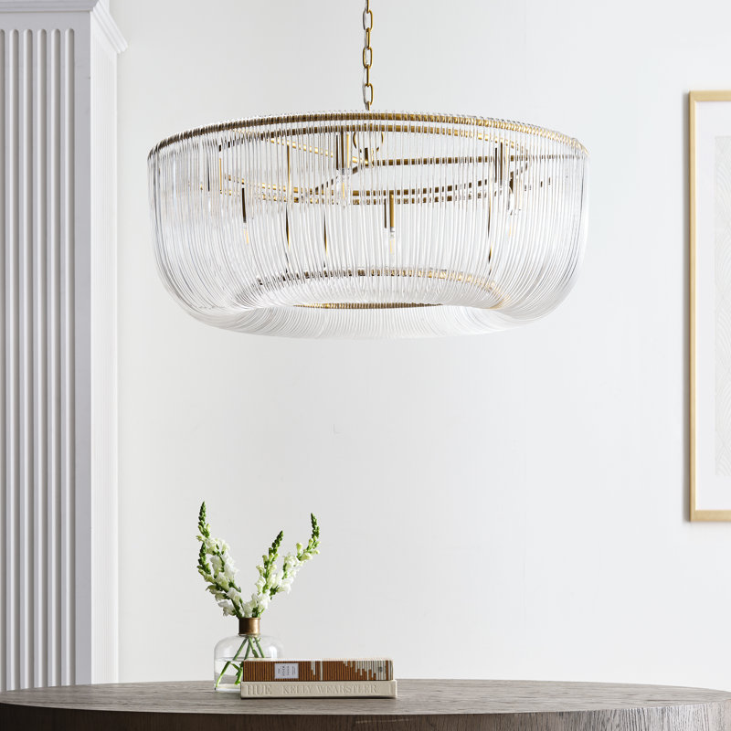 Chapman & Myers Pierce 6 Light Dining Room Pendant With Clear Shade, Burnished Brass, 83.5" H x 42" W x 42" D