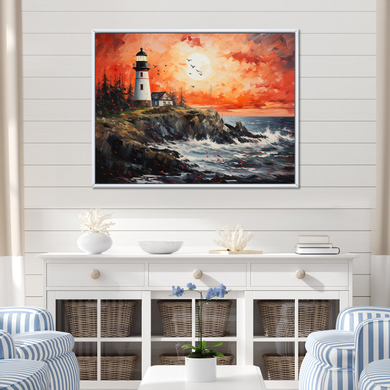 " Lighthouse Guiding Pointillism II ", 34" H x 44" W, White Floater Framed