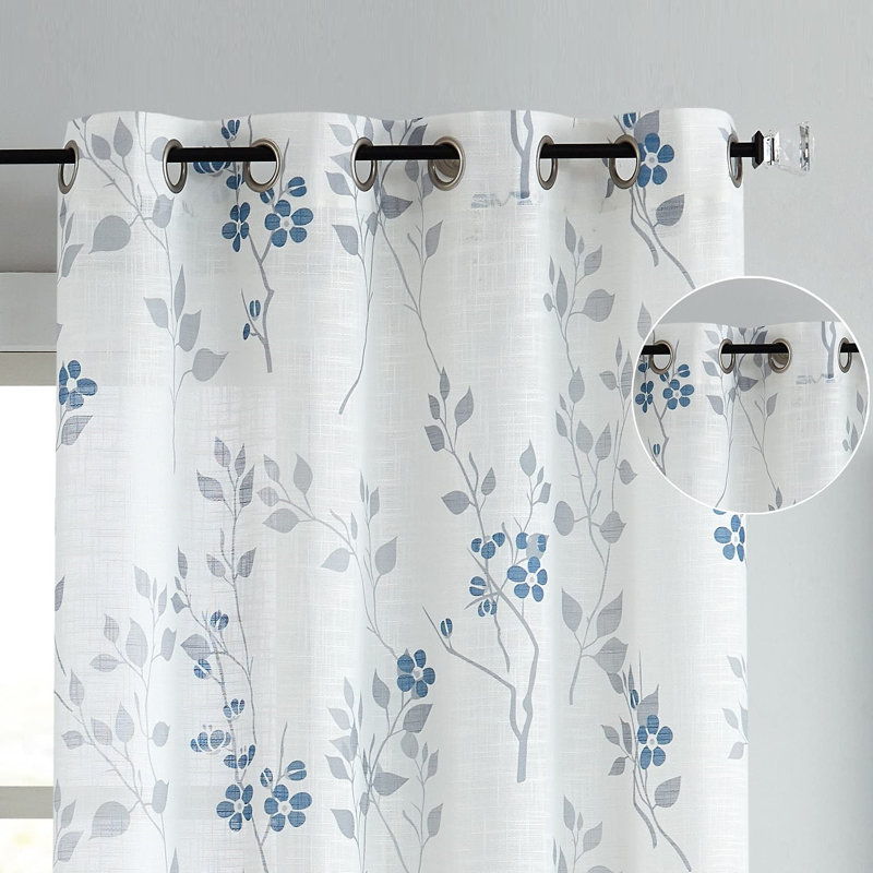 Semi Sheer Curtain Panel Pair, 127cm Width x 182.88cm Drop, Blue
