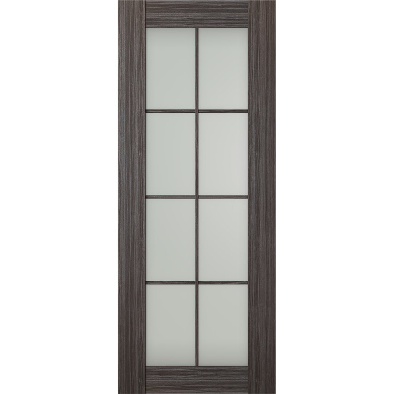 Dalle de porte intérieure en bois manufacturé et en verre givré 8 Lite Palladio, L 23,88 po x H 95,52 po, Chêne