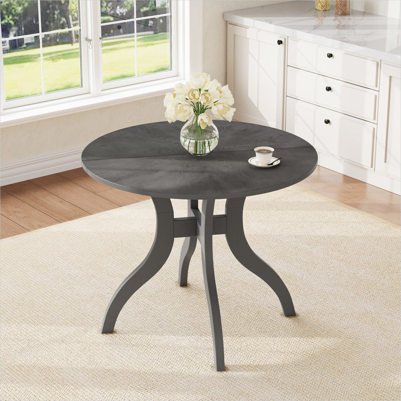 Table de salle à manger à piédestal 39,4 po, finition chêne gris ardoise, base en bois massif, 4 places, style traditionnel