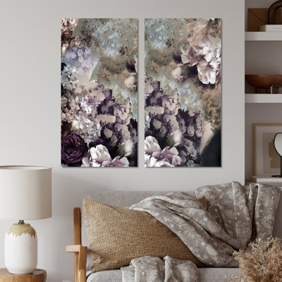 «Grunge Silk Nature Flower», ensemble de 2 peintures sur toiles