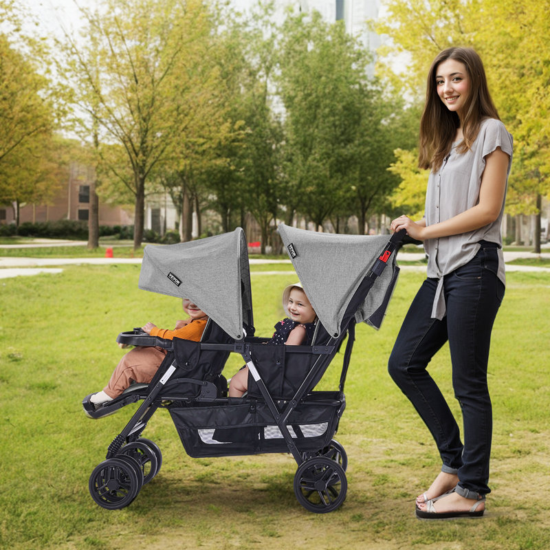 Poussette double pliable légère, Noir/gris