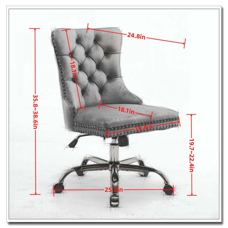 Fauteuil de bureau chenille capitonné à boutons avec base en métal chromé, chaise de bureau pivotante réglable, Orange