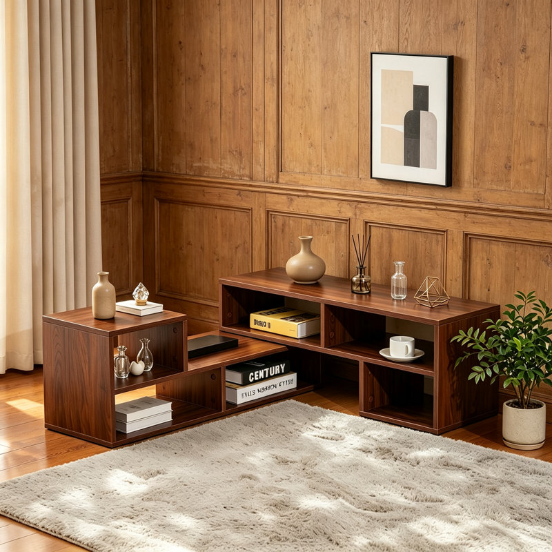 Meuble télé modulaire en noyer foncé, console multimédia à rangement libre, meuble télé moderne minimaliste, meuble télé réglable pour le salon