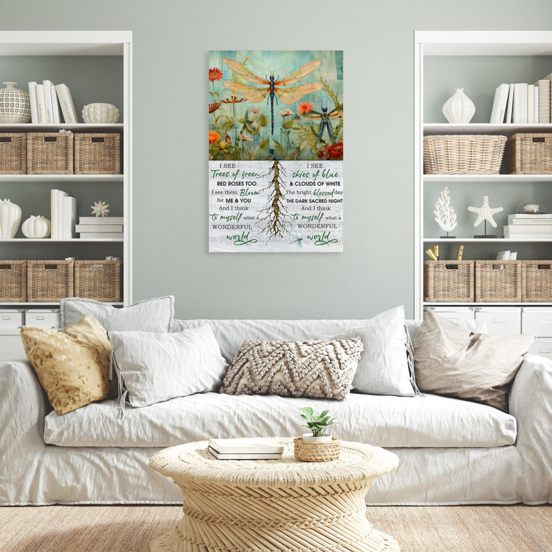 " Dragonfly What A Wonderful World - 1 Piece Rectangle Graphic Art Print On Wrapped Canvas ", L 16 po x H 20 po