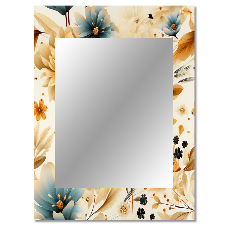 Vicini Earthy Elegance Boho Pattern - Floral Mirror, Cottage Unique Wall Mirror, Printed Metal Art, 40" x 30"