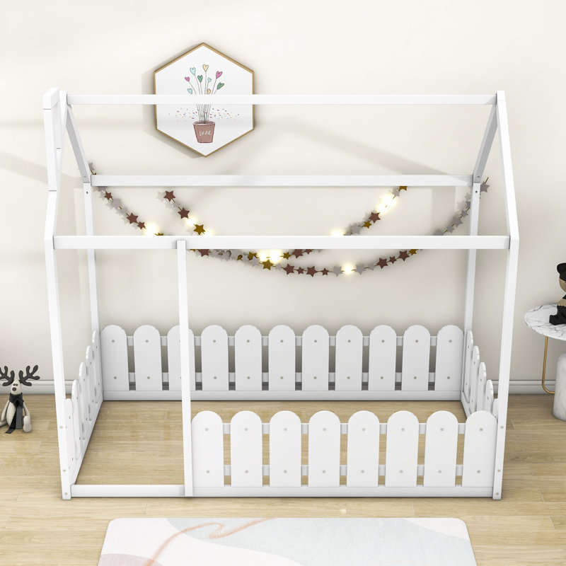 Buteau Twin Size House Bed with Fence, White