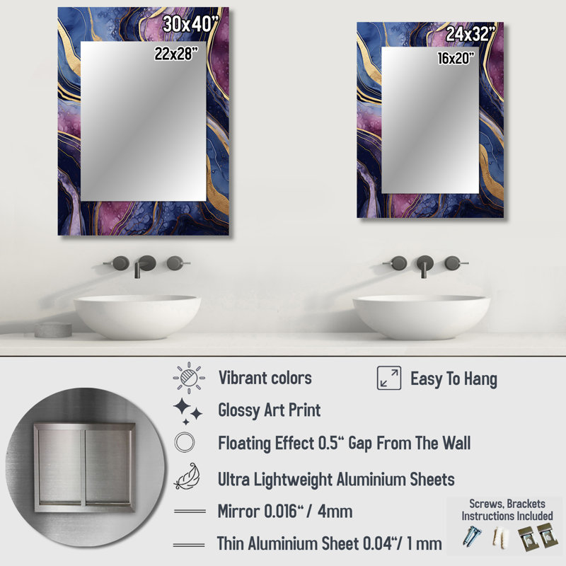 Blue and gold Abstract Marble Essence III - Marble Unique Wall Mirror, Modern Mirror, Printed Metal Art, 40" x 30"