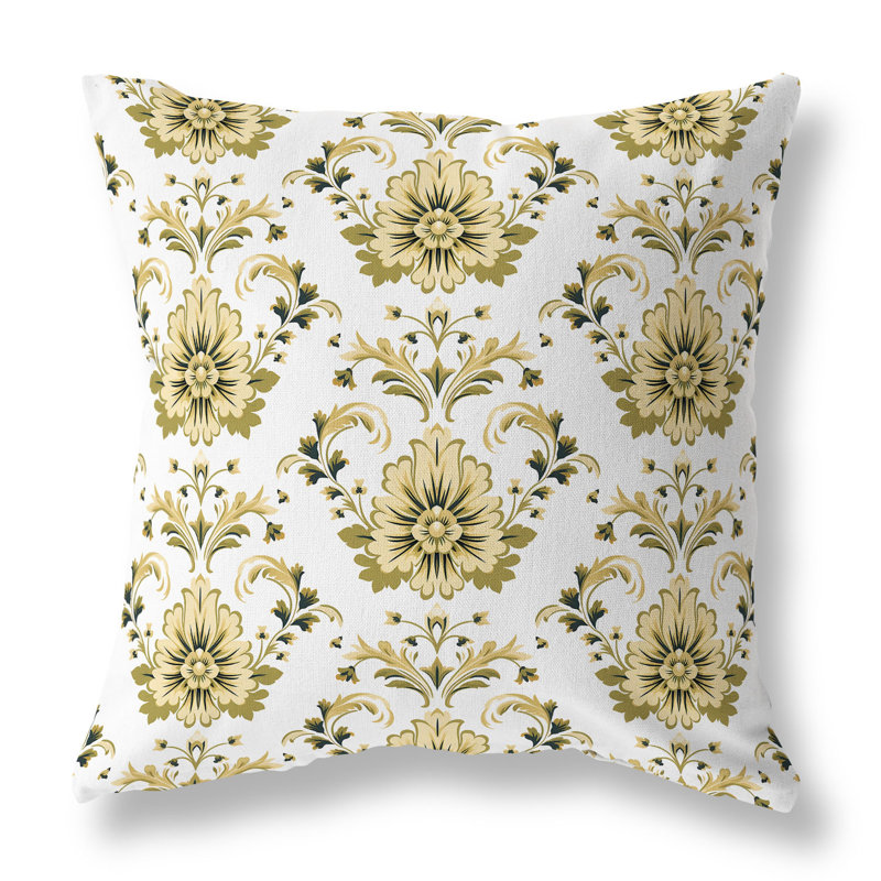 Beige and Olive Floral Faux Suede Reversible Throw Pillow, 16" x 16"