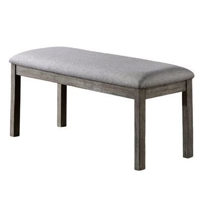 Rustic Gray Dining Bench, Fabric Upholstered Padded Seat, Solid Wood, Fascinating Wire-Brushed Ornament Color Room Appealing Accent