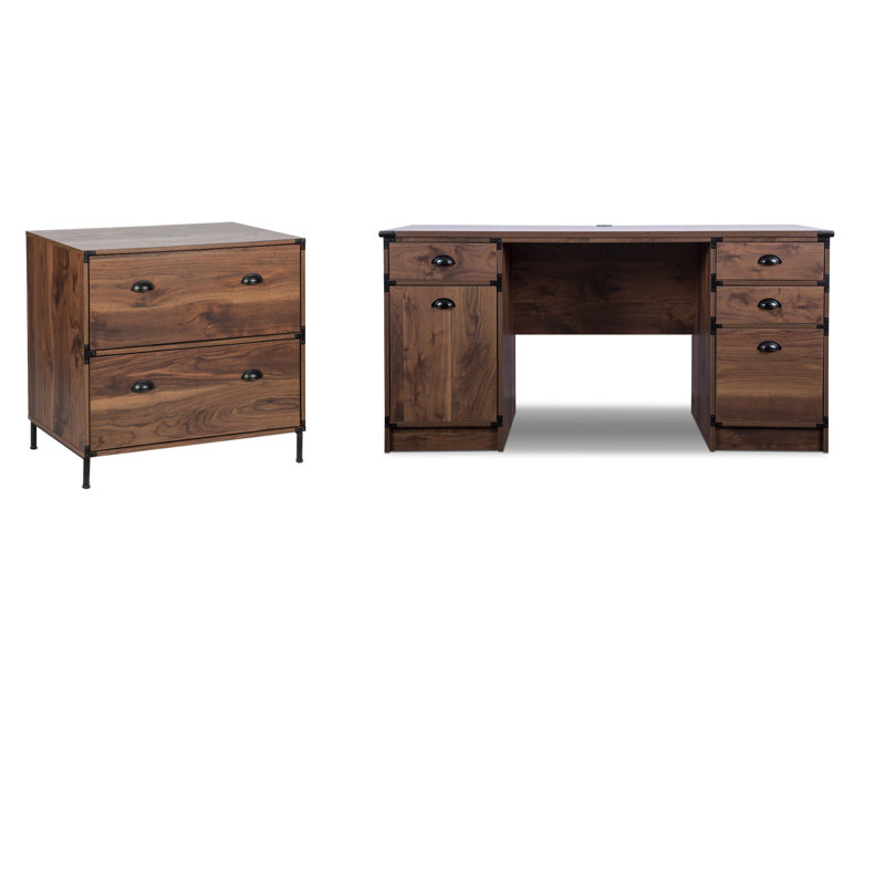 Wycombe 2 Piece Rectangular Executive Desk Office Set, Walnut