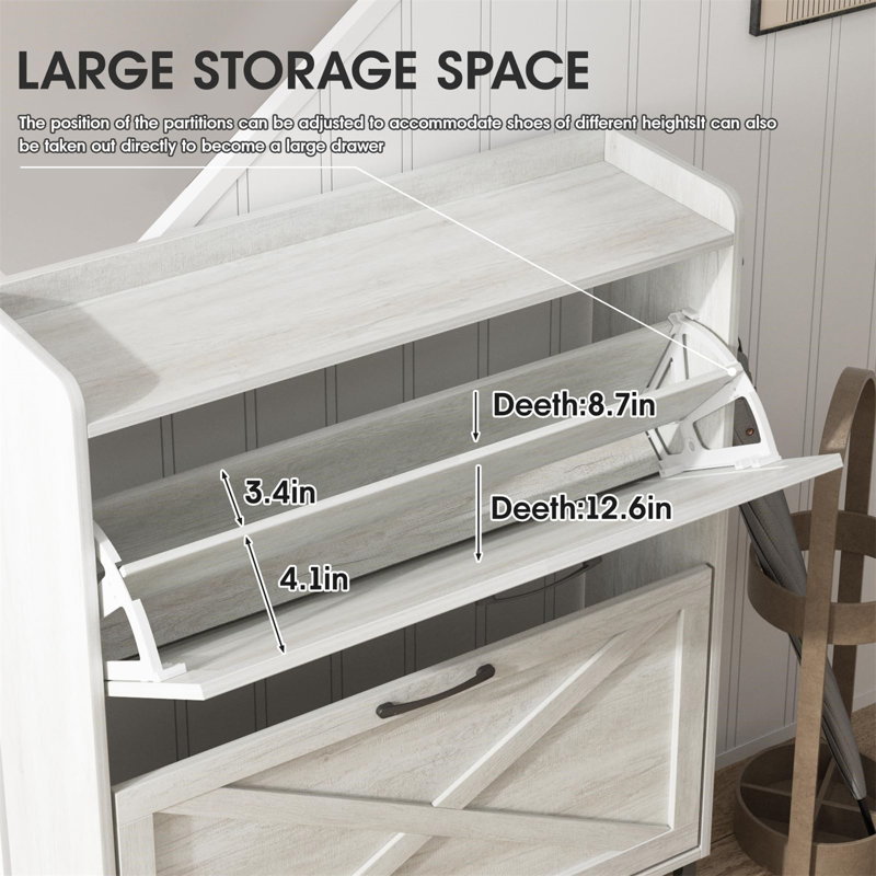 32 Pair Shoe Storage Cabinet, Gray Wash