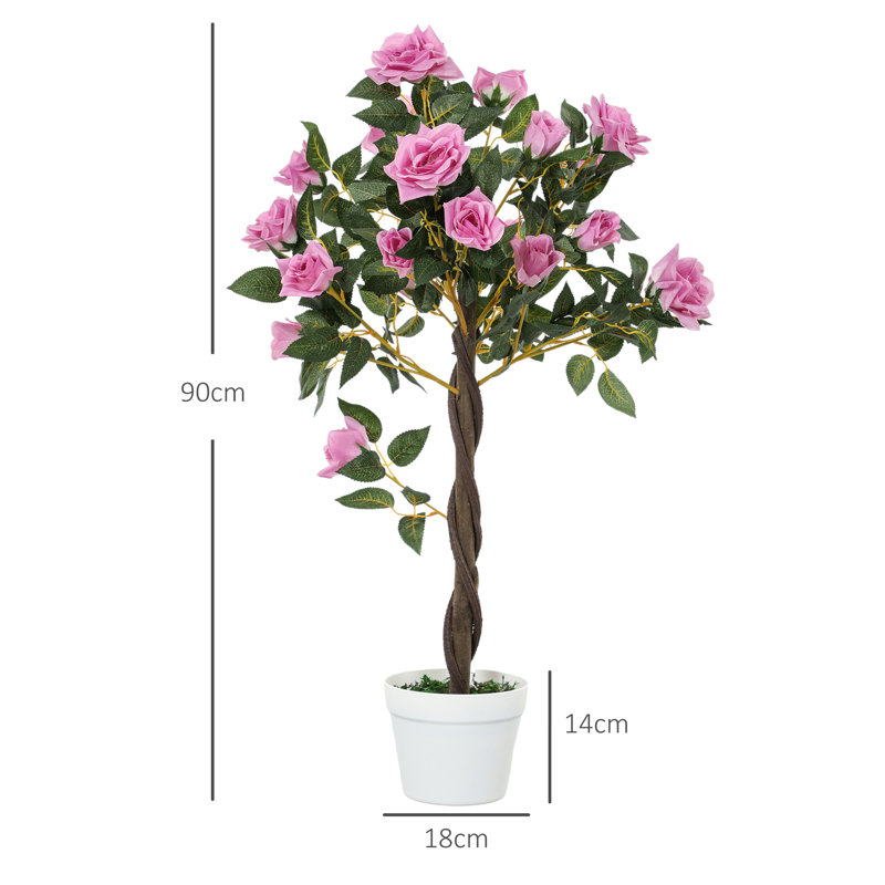 90cm Faux Rose Tree Plant in Pot, Purple