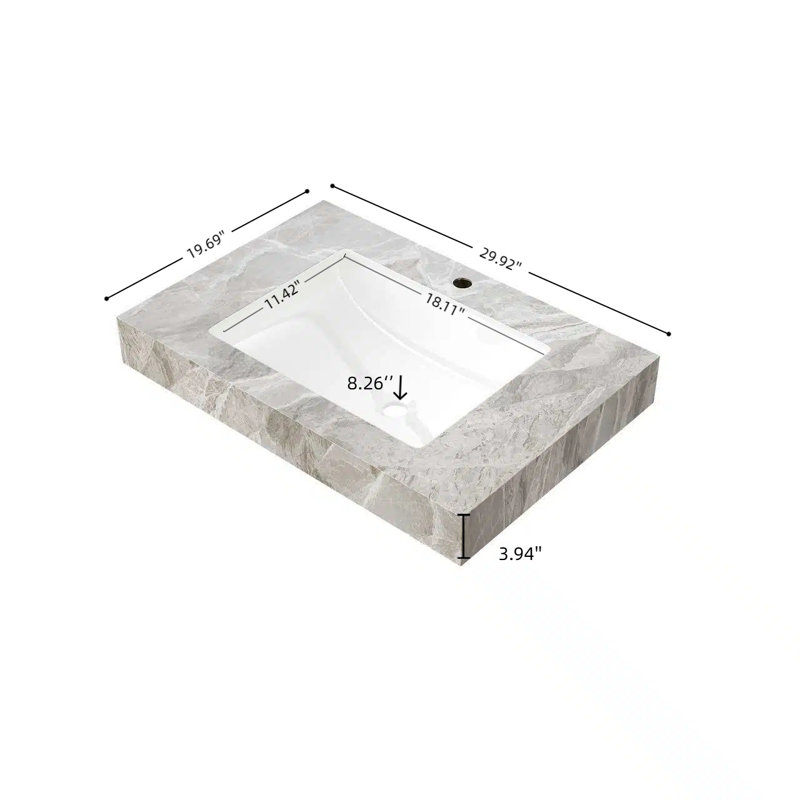 Lavabo encastré rectangulaire encastré 30 "sans bonde et robinet, Italie gris clair
